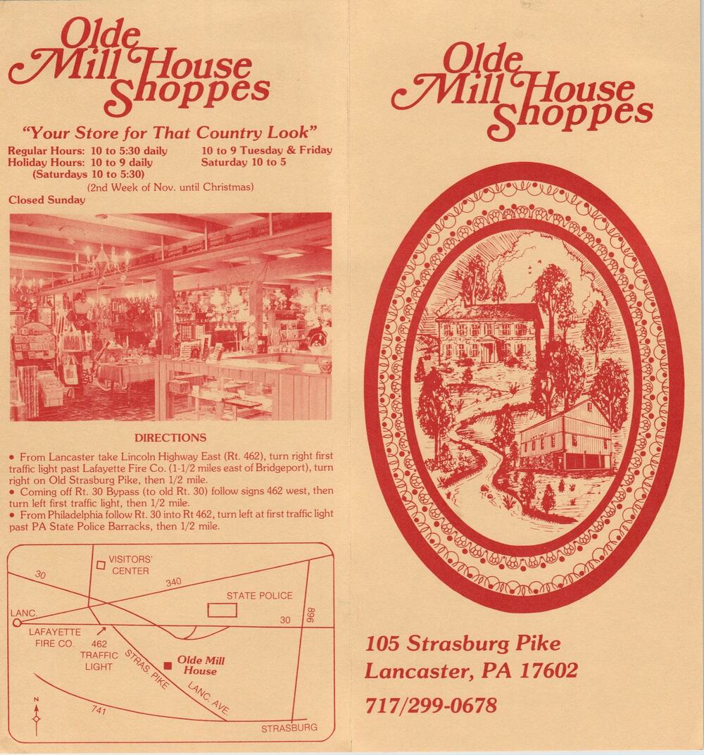 1970s The Olde Mill House Shoppes Lancaster PA Travel Brochure H5-4